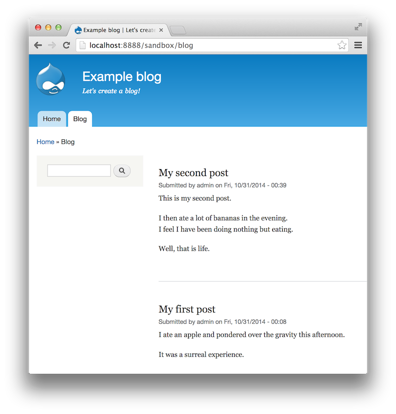 Screen Shot: Final blog index page