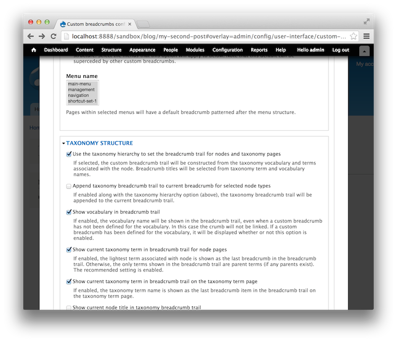 Screen Shot: Custom-Breadcrumbs configuration